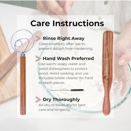 Dutch Dough Whisk & Teak Spurtle Set; Premium Stainless Steel Sourdough Whisk, Wooden Starter Jar Spatula; Sourdough Bread Baking Supplies for Home Bakers; BPA-Free, Bread Making Tools