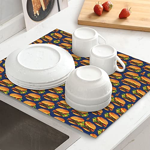 Dish Drying Mat Cheeseburger Hamburger Kitchen Counter Pad Absorbent Non-Slip Mat 18 X16inch