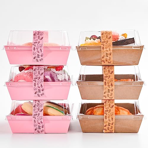 TECARATE Paper Charcuterie Boxes with Clear Lids and Stickers - 50 SETS 4 Inches Square Disposable Food Containers Bakery Boxes for Bakery, Macaron, Sandwich, Slice Cake, Cookies, Hot Cocoa Bombs - color: White