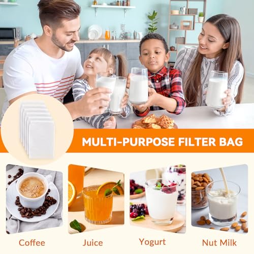 6 Pack Nut Bag Strainer 12 x 8 Inch Fine Mesh Cheese Cloth Reusable Nylon Cloth Bags for Straining 200-Mesh Strainer Bags with Drawstring for Fruit Juice, Yogurt, Coffee, Nut Milk