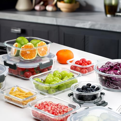VERONES 30 Pieces Glass Meal Prep Containers Set, Stackable Glass Food Storage Containers with Lids-Airtight Lunch Containers,for Microwave, Oven, Freezer & Dishwasher,Grey - color: Grey-30