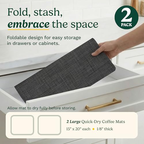 Cuisinart Coffee Mat for Countertop (2 Pack)–Quick-Dry Absorbent Coffee Bar Mat for Espresso Machines & Brew Stations, Also Use as a Dish Drying Mat on Kitchen Counter, Non-Slip, Easy Care, 15” x 20” - color: Black
