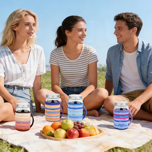 KJQJLY 4 Pcs Mason Jars Sleeves Neoprene 32oz Regular and Wide Mouth Mason Jar Sleeves Holder with Handle (rainbow, 32 OZ) - color: rainbow, size: 32 OZ