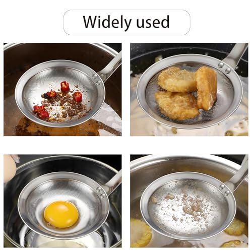 9cm/3.54inch&11cm/4.33inch 304 Stainless Steel Fine Mesh Strainer Set of 2 with Handle for Kitchen, Metal Strainers for Oil Skimmer Spoon Food Strainer Kitchen Gadgets