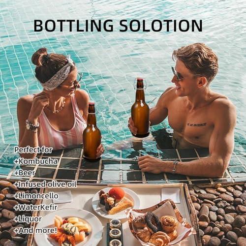 Flip Top Glass Bottles 6 Pack,16 Oz Amber Swing Top Beer Bottles with Airtight Lids, Home Brewing Beer, Wine, Reusable Leak-Proof Brewing Bottle