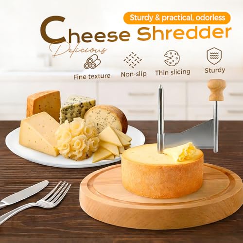 Cheese Curler Wheel, 2026 New Stainless Steel Cheese Slicer, Sharp Blade Cheese & Chocolate Shaver with Wooden Base, Create Cheese Rose Flowers (Without Cover) - color: Without Cover