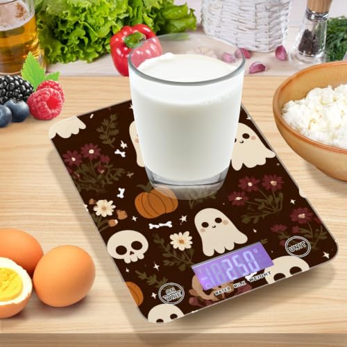 Food Scale Kitchen Digital Scale Food Ounces and Grams Dieting Baking Cooking Waterproof Glass Panels LCD Display,4 Units Scale Tare Function Halloween Fall Skull - color: Skull 08