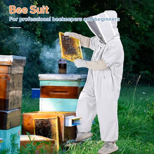 Beekeeper Suit, Full Body with Fencing Veil & Goatskin Gloves - size: XL for 5'7"-5'11"