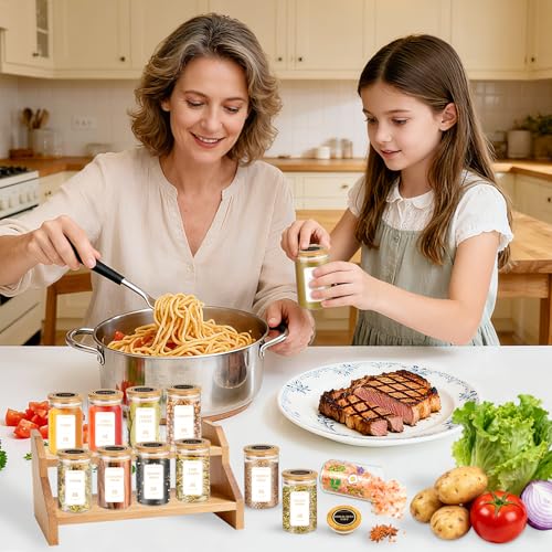 BGraceyy Spice Jars with Labels, 35 Pcs 4 oz Glass Spice Jars with Bamboo Lids, Minimalist Stackable Airtight Spice Containers with 426 labels for Home Kitchen, Pantry, Spice Cabinet, Drawer, Rack - size: 4 oz 35 pcs