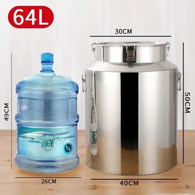 Oil Barrel Wine Barrel Liquid Storage Container, Milk Transport Can Milk Tank Fermentation Tank Sealed Barrel, Stainless Steel with Funnel(64L) - size: 64L