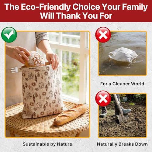 Reusable Beeswax Bread Bags Sourdough - Large Linen Bees Wax Bag for Storage Homemade Loaf - Cotton and Waxed Wrap Lined Container Lined for Sour Dough Fresh Food - Sealable Bread Keeper 2PK Set Gifts
