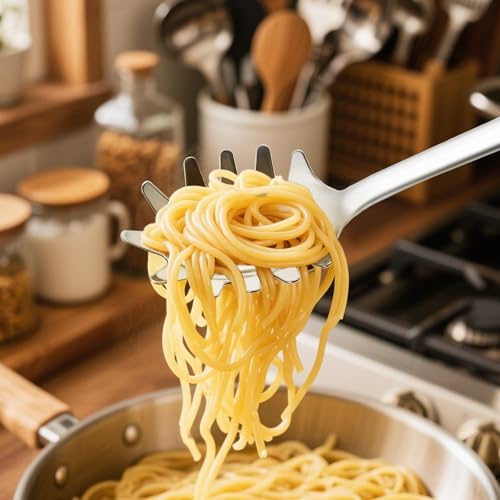 18/0 Stainless Steel Spaghetti Spoon & Slotted Spoon for Cooking, Heavy Duty Frying Spoon Pasta Strainer Skimmer, Cooking Utensils Commercial and Residential Use, Pack of 2 - size: Pasta Server & Slotted Skimmer