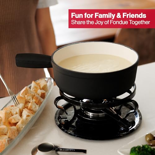 Swissmar Lugano Cast Iron Cheese Fondue Set, 9-Piece, 2 QT / 2 L - Ideal for Melting Cheese, Chocolates, Caramel, & More - Perfect for Kitchen Collection & Gift Giving - Matte Black - color: Black