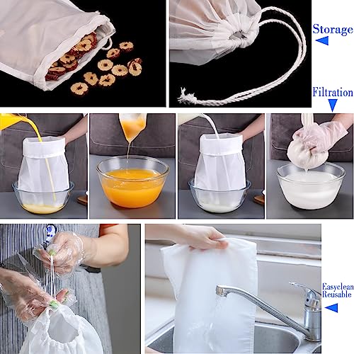 4PCS Cloths Strainer,Food Grade Nylon Nut Bag Strainer,Reusable Cold Brew Coffee Cheese Cloths Strainer for Straining Fruit Juice,Nut Milk,Doufu,Coffee,Soup Etc (Bag strainer)