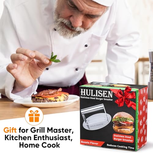 HULISEN Stainless Steel Burger Press, 6.2 inch Round Burger Smasher, Professional Griddle Accessories Kit, Grill Press Perfect for Flat Top Griddle Grill Cooking - size: 6.2 inch