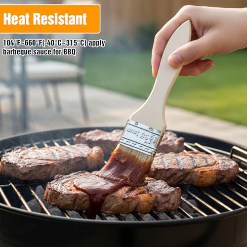 TIESOME 3 Pcs Natural Bristle Pastry Brush, Basting Brush for Baking, Cooking & Grilling, Wood Handle Sauce Brushes for Oil, Butter, Marinade (Wood, 6.89-7.48 Inch)