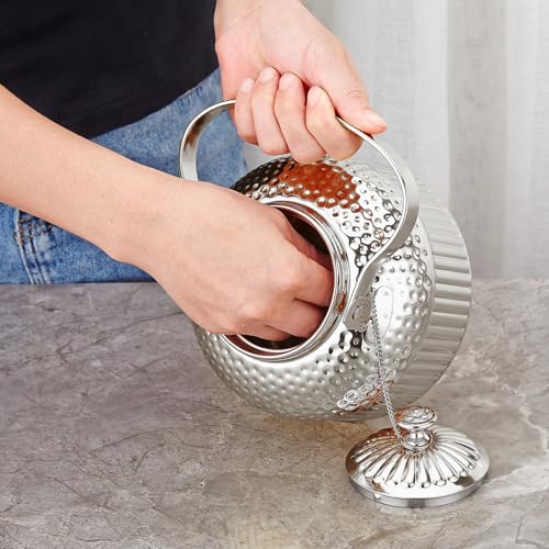 SANQIAHOME Antique 1.8L (60 Oz) Stainless Steel Teapot with Infuser Silver - color: Silver, size: 1.8 Liters