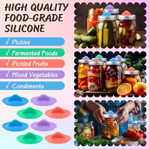 8 Pack Mason Jar Silicone Fermentation Lids for 3" Wide Mouth Jars Waterless Airlock Fermentation Mason Jar Lid Fermenter Caps for Pickles, Kimchi, Fermented Probiotic Food (Pink,Blue,Purple,Green) - color: Pink, Blue, Purple, Green