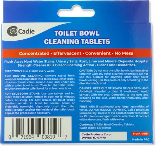 Cadie Toilet Bowl Cleaning Tablets - Automatic Drop-in Bleach 18 Blocks that Cleanse Bathroom at Home & Commercial | Removes Stubborn Stains, Rust, Lime, Mineral Deposits - 3 Pack - size: 6 Count (Pack of 3)