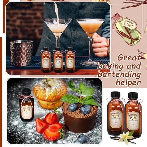 Uiifan 12 Pack Amber Glass Bottle Boston Round Bottles with Caps Refillable Vanilla Extract Jars Gift for Homemade Vanilla Extract Making, Brewing, Kombucha, Oil & Long-term Liquid Storage(2 oz) - size: 2 Ounces