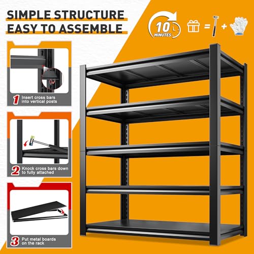 REIBII 72" H Storage Shelves, 2500LBS Heavy Duty Garage Shelving Unit, 5 Tier Adjustable Metal Shelf for Garage Basement Kitchen Pantry Warehouse Office Commercial 35" W x 15" D x 72" H - size: 35"W x 15"D x 72"H