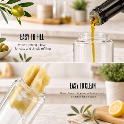 Aelga Olive Oil Dispenser - 14 OZ Glass Oil and Vinegar Dispenser Bottles Set for Kitchen No Drip-Set of 2 - color: Silver, style: 14OZ Set of 2