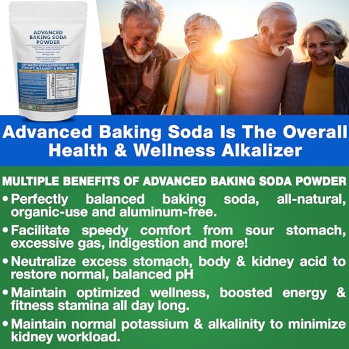 Advanced Baking Soda Powder: Organic Use Aluminum Free Baking Soda w/Superfoods to Support Kidneys, Stomach Acid, Alkalinity, Immune, Antacid, Health & Wellness, Organic Use