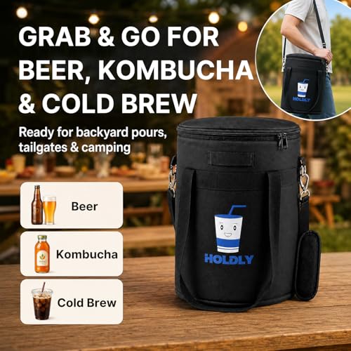 2.5 Gallon Mini Keg Cooler Bag for Cornelius/Corny Kegs – Insulated Beer Cooler with Oxford Cloth, Waterproof Lining & Shoulder Strap – Portable Home Brew Keg Tote Keeps Craft Beer Cold On‑the‑Go