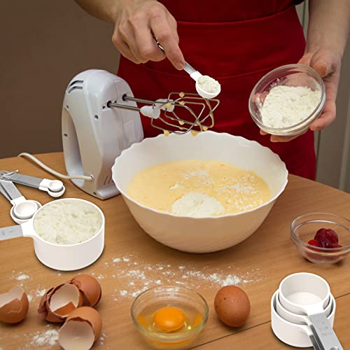 TILUCK Measuring Cups & Spoons Set, Stackable Cups and Spoons, Nesting Measure Cups with Stainless Steel Handle, Kitchen Gadgets for Cooking & Baking(white) - color: White