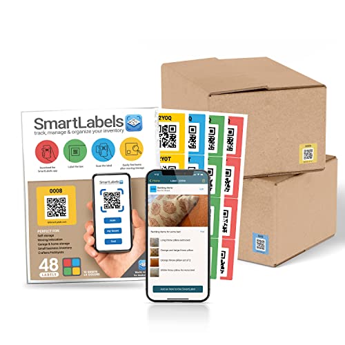 Smart Labels QR Code Stickers with AI Photo Analysis App - Auto-Creates Item Descriptions - No Typing - Made in USA - QR Code Labels for Storage & Inventory Tracking, Organization & Moving, Pack of 48 - style: Original