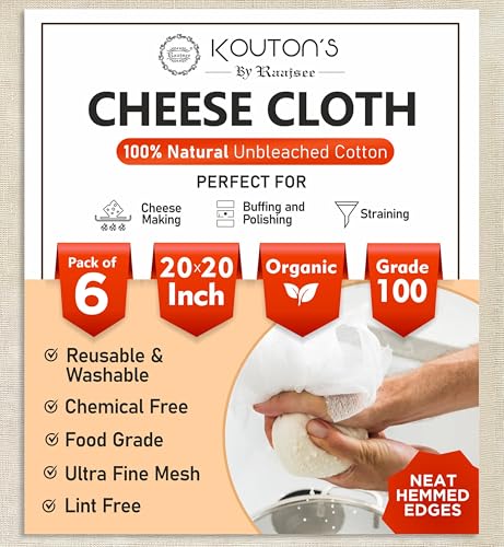 Raajsee Cheese Cloths 6 pcs Hemmed 20x20 inch Reusable 100% Unbleached Organic Cheesecloth for Straining Craft, Grade 100 Ultra Fine Muslin Cloth For Turkey Baking Juicing Brewing Yogurt Strainer - size: 20x20 inch 6 Pcs