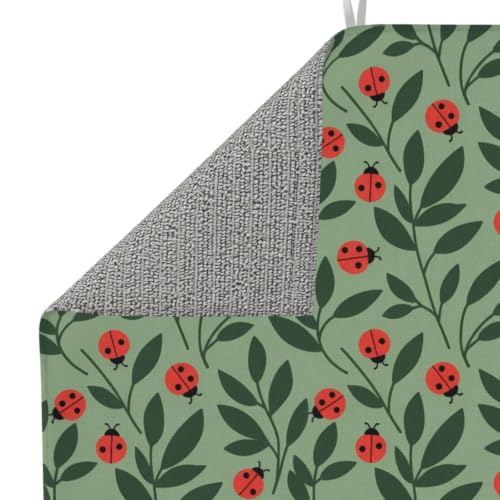 Red Ladybugs Green Leaves Dish Drying Mats for Kitchen Counter, Super Absorbent Microfiber Drainer Pad, Washable Reversible Appliance Protector, Everyday Kitchen Must-Have, 16x18 Inch - color: Red Ladybugs Green Leaves