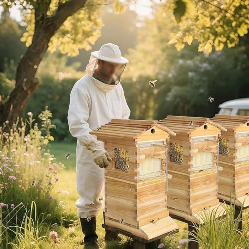Beehive Complete Kit,Auto Flow Bee Hives Boxes Starter Kit, Durable Wooden Construction with Easy Honey Harvest Design, Ideal Beekeeping Supplies for Novices Home Garden & Small Apiaries