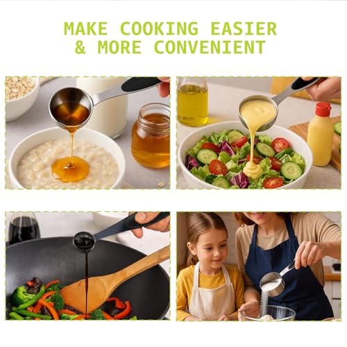 Inmorven 10pcs Measuring Cups and Spoons Set, Nesting Kitchen Stainless Steel Measuring Set for Baking Cooking Dry Liquid Ingredients Upgraded Thickness Handle-Black - color: Stainless Steel+Black