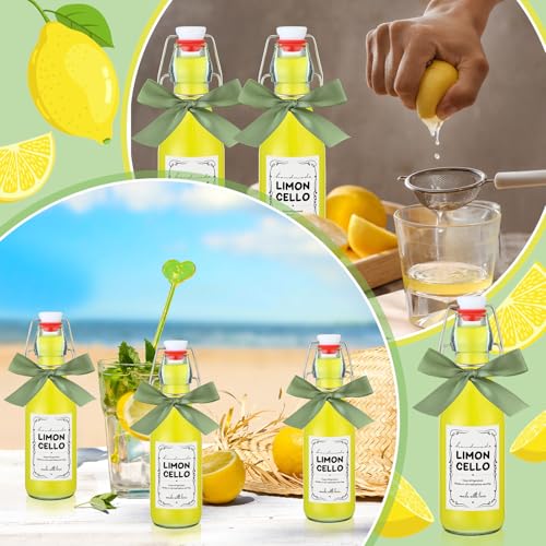 Teenyyou 8 Set 8.5 oz Limoncello Bottle Swing Top Glass Bottles for Limoncello Homemade Flip Top Brewing Bottles Airtight Cap Lids with Stickers and Ribbon for Home Wedding Baby Shower Party Favors