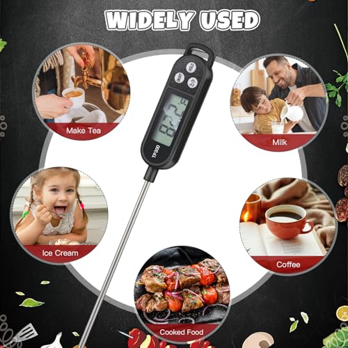Copkim 12 Pcs Meat Food Thermometer Food with Probe Water Liquid Instant Read Digital Thermometer Kitchen Cooking Supplies for Cooking BBQ Milk Yogurt (Black) - color: Black