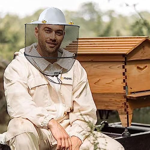 38Pcs Beekeeper hat Set Including 1Pc Bee Keeper Hat, 4Pcs Wool Felt Bee,10pcs Small Wooden Bee,Double Side Tape Yellow Beekeeping Gloves and Felt Bucket for Beekeeper Halloween Costume Adult 