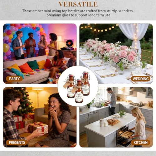 24 Sets Swing Top Glass Bottles Set 4 Oz Vanilla Extract Bottles Amber Homemade Vanilla Extract Jars for Weddings Family Gatherings Christmas DIY Crafts