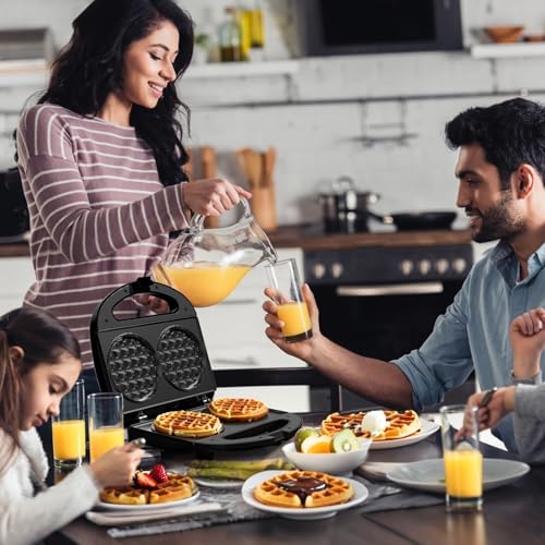 OSTBA Mini Waffle Maker 750W, Double 4-Inch Belgian Waffles Iron, Nonstick Plates, Compact Breakfast Appliance, Easy to Clean, Perfect for Kids & Family Breakfast - style: ABS07-B