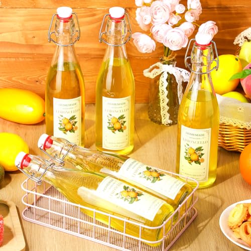 Havawish 10 Pcs 17 oz Swing Top Glass Bottles for Limoncello Homemade Flip Clear Top Bottles with Airtight Cap Lids Labels for Homemade Limoncello Wedding Baby Shower Favors(Round Style) - style: Round Style
