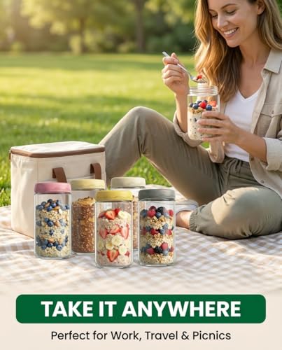 24oz 4Pack Glass Overnight Oats Jars Containers with Airtight Leakproof Lids, Reusable Mason Jars for Meal Prep, Yogurt Parfaits, Smoothies, Salads & Healthy Breakfasts (24 OZ-4-2) - color: 24 OZ-4Pack-2