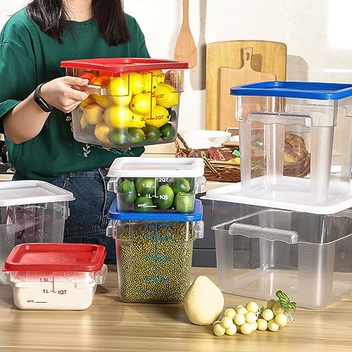 Maxcheck 4 Pcs 4qt Food Storage Container with Lids Bulk Clear Plastic Commercial Food Storage Bins with Scale Handle Space Saving Restaurant Tubs for Kitchen Prep Proof Dough(Red) - color: Red