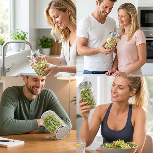 2PCS Sprouting Lids for Wide Mouth Mason Jars,Sprouting Jar Kit | Stainless Steel Strainer Tops with Built-In Stand for Seed Germination