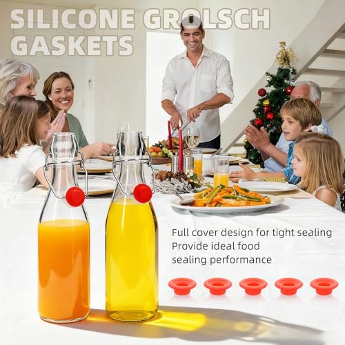 6 Pieces Silicone Rubber Gaskets Washer for Swing Flip Bottle Hat Shaped Swing Top Washers Leak-proof Seal Gasket Replacements for Home Brew Beer Soda Bottle Sealing (Red Full Cover) - color: Red Full Cover