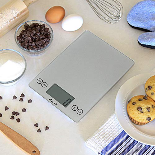 Escali Arti Glass Food Scale Digital Countertop Kitchen, Baking and Cooking Scale with Nutrition and Calorie Counter, 15-Pound Capacity, 9" x 6.5" x .75", Shiny Silver - color: Shiny Silver