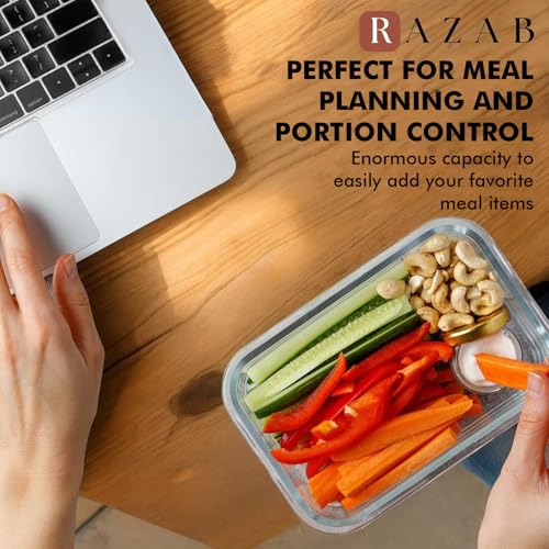 Razab 30 PC Glass Food Storage Containers with Lids - Reusable Glass Meal Prep Containers for Lunch and Leftovers - Airtight & Leakproof Snap Locking Lids - Oven, Freezer, Microwave, Dishwasher Safe - color: White
