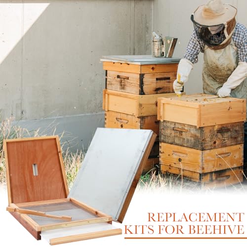 Cinnvoice 3 Set Beehive Parts Kit for 10 Frame Bee Hive, Includes Telescoping Top Cover, Inner Cover, Hive Screened Bottom Board, Entrance Reducer, Beekeeping Supplies Dipped in Beeswax