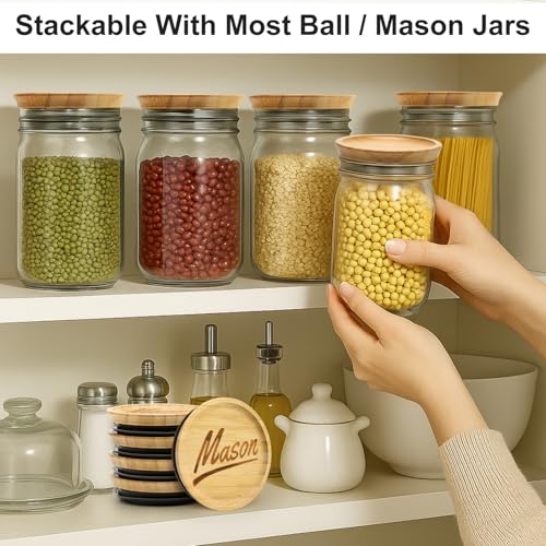 12 Pcs Reusable Regular Mouth Lids & Wide Mouth Mason Jar Lid Canning Supplies Bamboo Lid for Large Mouth Mason Jars Tops Glass Cups Small Wooden Silicone Airtight Covers Decorative Jar Lids - size: 6PCS-Regular Mason + 6PCS-Wide Mason
