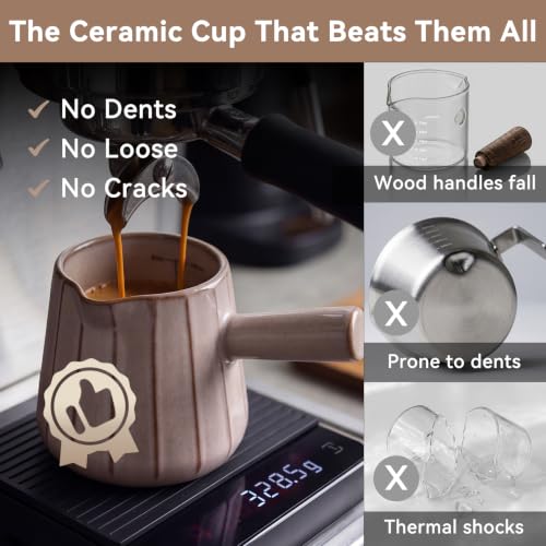 Ceramic Espresso Cup with Handle, Striped Design, 6oz/180ml Capacity,Expresso Measuring Shots Cups with Spout,Espresso Accessories,Coffee Cup,Milk Measuring Cup(blackish green) - color: blackish green