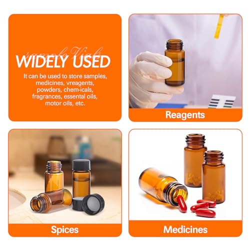 PEKYBIO 20PCS 10ML 0.34OZ Amber Small Liquid Sample Glass Vials with Screw Caps, 22mmx 52mm Leak-Proof Vial, 18-400 Black Screw Cap with PE Liners for Lab, Essential Oil, Perfume, Reagents - size: 22*52mm 10ml Vial